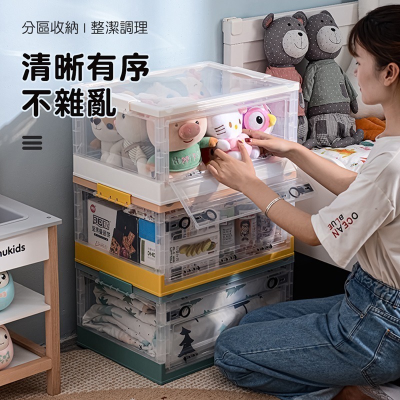 側開透明摺疊收納箱 多色收納 防塵收納 帶蓋收納箱 收納箱 收納盒 儲物箱 置物箱 整理盒【SN0196】-細節圖2