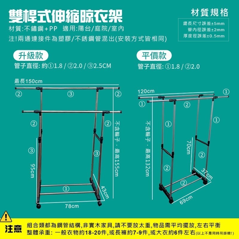 加寬加粗 簡約雙桿式 落地曬衣架 落地衣架 衣服掛放架 衣架 掛衣架 衣帽掛架 雙桿延長落地曬衣架【JJ0105】-細節圖2