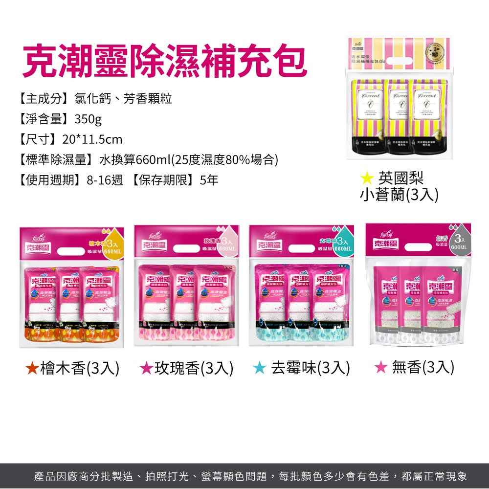 Farcent 花仙子 克潮靈除濕系列 克潮靈除濕桶 除濕桶 35G 補充包 3入 環保除濕桶 吸濕氣【JJ0768】-細節圖3