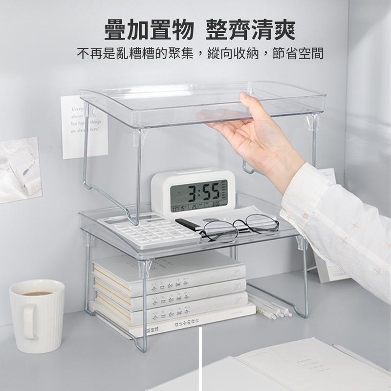 透明折疊置物架 置物架 透明置物架 收納架 折疊置物架 疊加置物架 桌面收納架 辦公室收納 折疊小桌【SN0778】-細節圖3