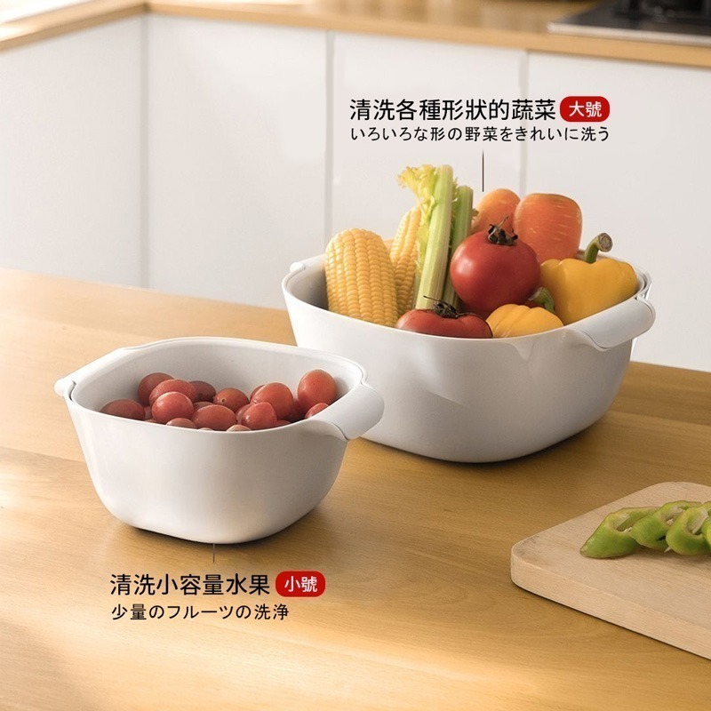 加厚雙層瀝水籃 瀝水籃 洗菜籃 水果籃 雙層瀝水籃 瀝水盆 洗菜盆 多功能瀝水籃 密孔瀝水籃 廚房用品【CC0544】-細節圖3