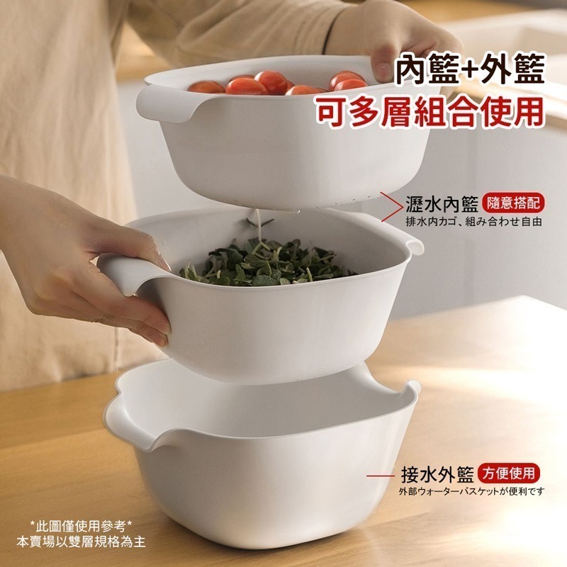 加厚雙層瀝水籃 瀝水籃 洗菜籃 水果籃 雙層瀝水籃 瀝水盆 洗菜盆 多功能瀝水籃 密孔瀝水籃 廚房用品【CC0544】-細節圖4