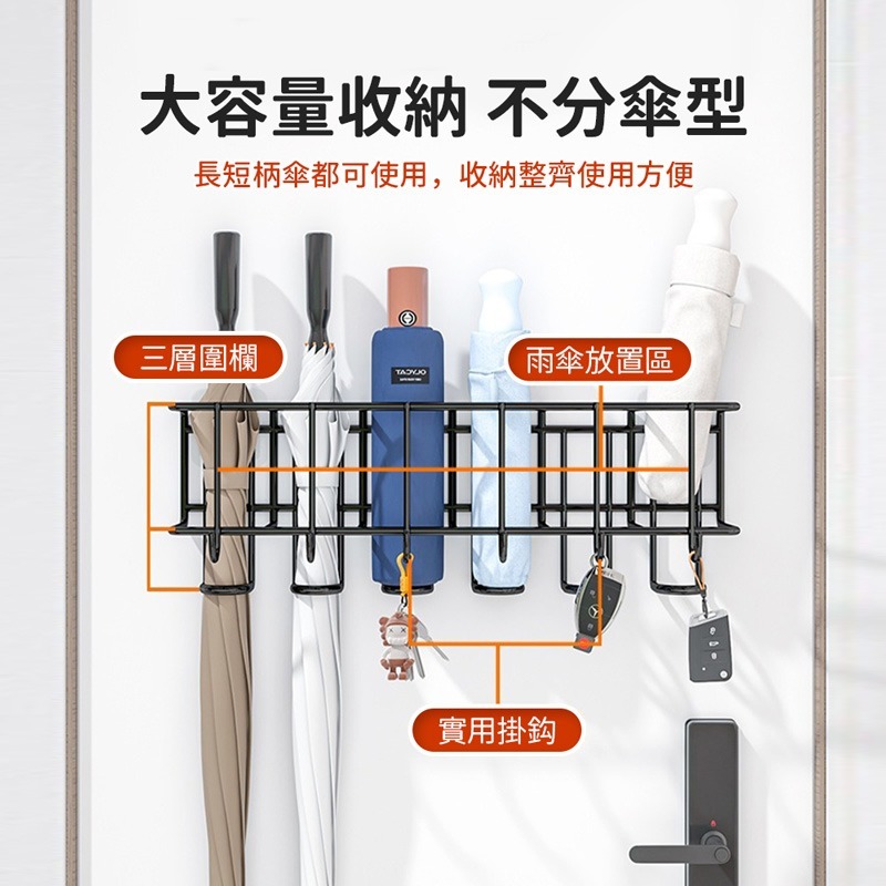 雨傘收納架 強力承重 掛鈎雨傘架 壁掛傘架 收納架 壁掛置物架 雨傘收納 簡約雨傘架 掛傘神器【SN0789】-細節圖2