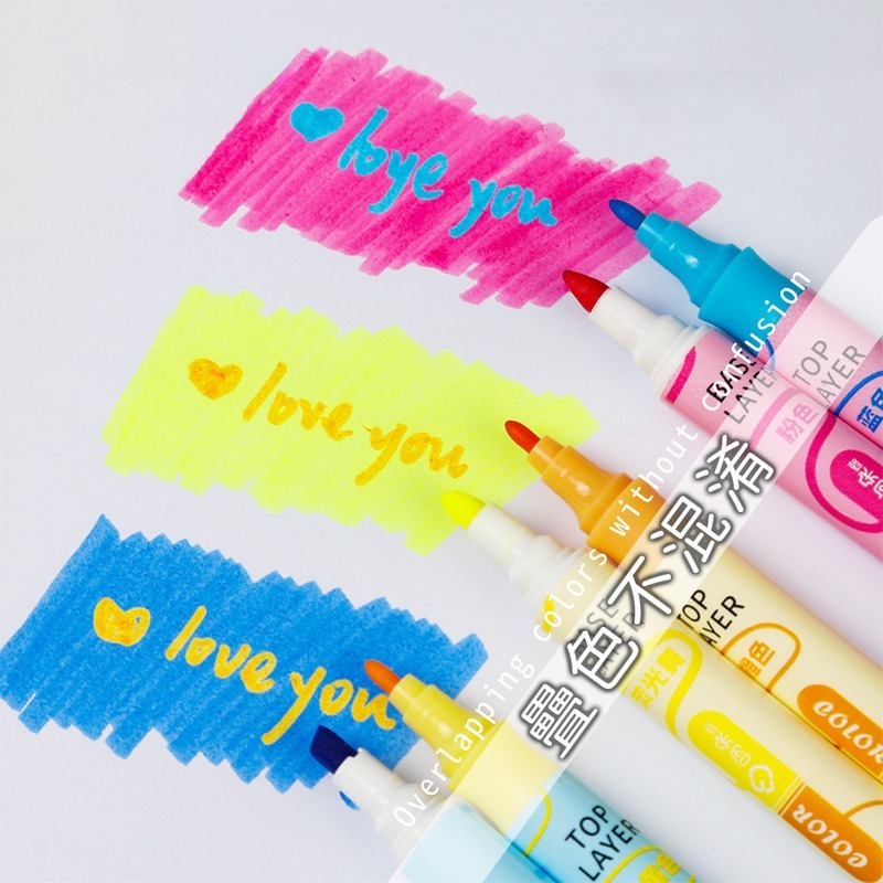 韓版疊色雙頭螢光筆 手帳 筆記 雙頭螢光筆 記號筆 粗細頭 彩色筆 螢光筆 文具用品 手帳塗鴉【WJ0173】-細節圖6