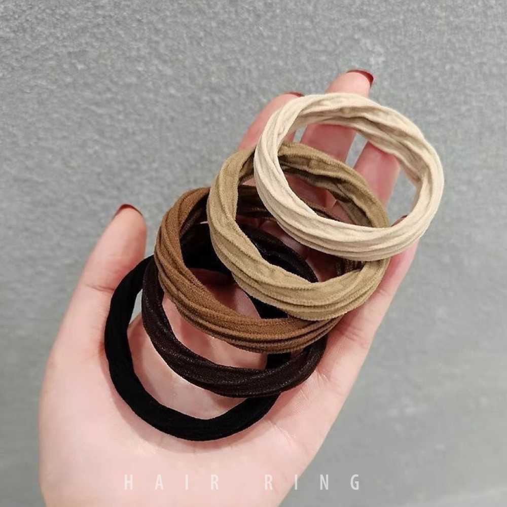 奶茶色彈力髮圈 髮圈 彈力髮圈 素色髮圈 氣質馬尾發繩髮飾 無縫髮圈 簡約耐用橡皮筋 髮束【MF0130】-細節圖2