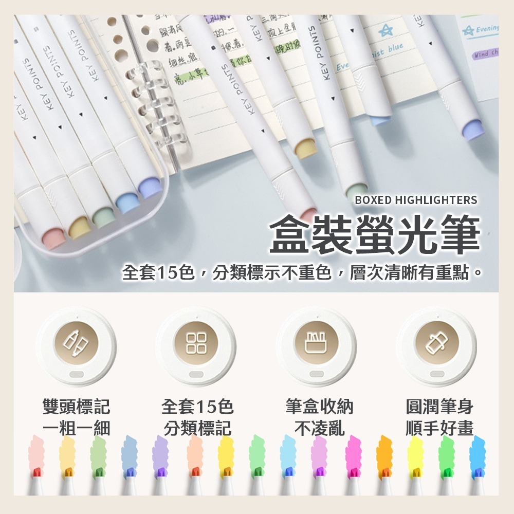盒裝螢光筆 雙頭螢光筆 記號筆 標註筆 做筆記 畫重點 手帳塗鴉筆 透明筆盒 文具 學習 著色 五色【WJ0215】-細節圖2