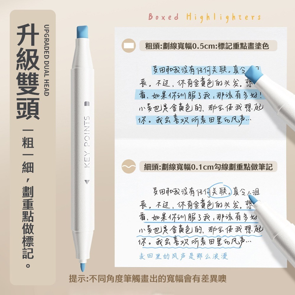 盒裝螢光筆 雙頭螢光筆 記號筆 標註筆 做筆記 畫重點 手帳塗鴉筆 透明筆盒 文具 學習 著色 五色【WJ0215】-細節圖6
