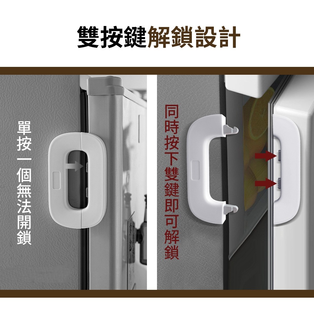 冰箱安全鎖 冰箱門鎖 雙按壓鎖 冰箱門鎖 櫃子鎖 冰箱門扣 櫥櫃扣 櫃子扣 安全扣 冰箱鎖 安全鎖【JJ0864】-細節圖4