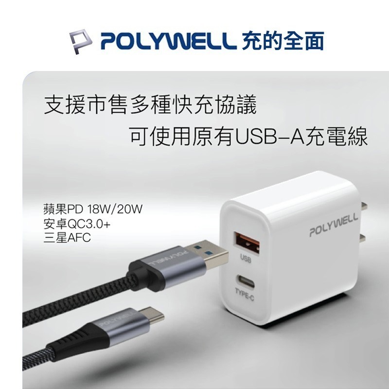 POLYWELL 20W PD雙孔快充頭 30W三孔  快充頭 快速充電器 USB Type-C 雙孔【DZ0160】-細節圖4