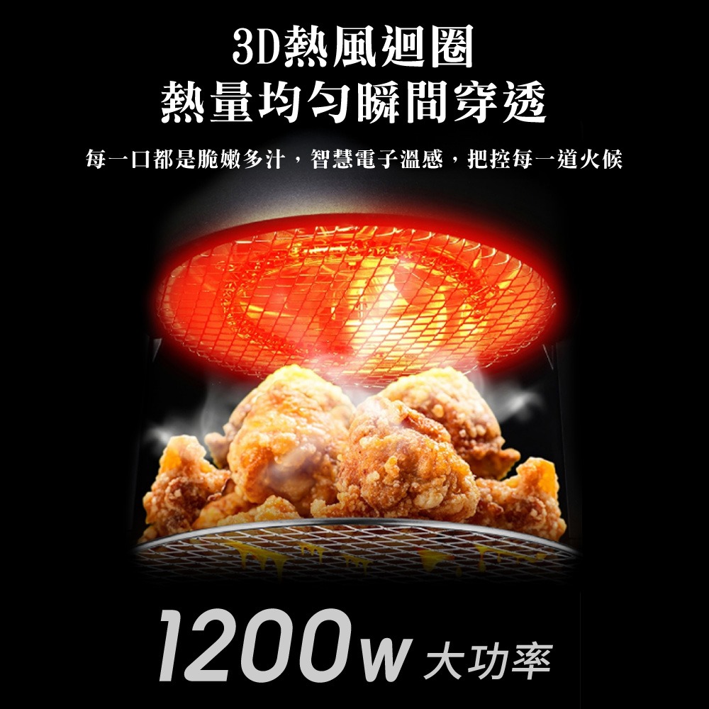 Glolux 晶鑽氣炸鍋 高硼矽玻璃 觸控面板 安全斷電 3.5L智能 全景可視觸控式 晶鑽玻璃 氣炸鍋【DZ0197】-細節圖4