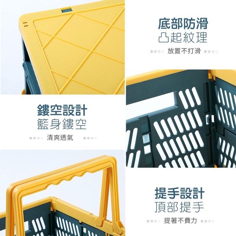 手提摺疊收納籃 折疊置物籃 北歐風手提籃 摺疊 戶外野餐籃 多功能收納 拼色摺疊收納籃 購物籃 【SN0138】-細節圖7