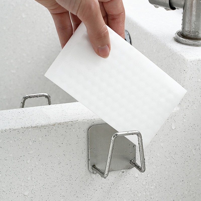 免打孔 304不鏽鋼海綿收納架 置物架 水槽架 收納架 掛勾 不鏽鋼瀝水架 廚房置物架 浴室置物架【SN0015】-細節圖7