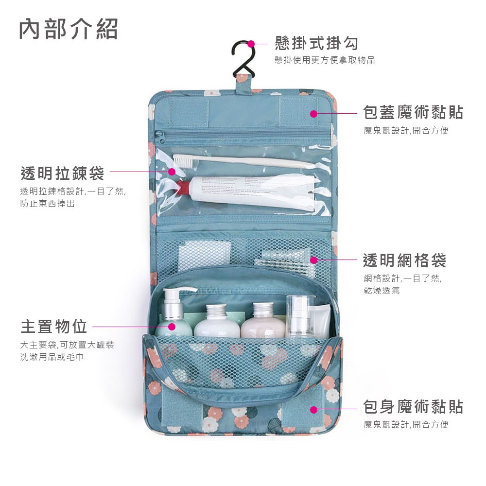 多色 掛式旅行 洗漱包 收納包 旅行專用 旅行收納包 多功能旅行洗漱包 盥洗包 化妝品收納 ins風 【SN0043】-細節圖5