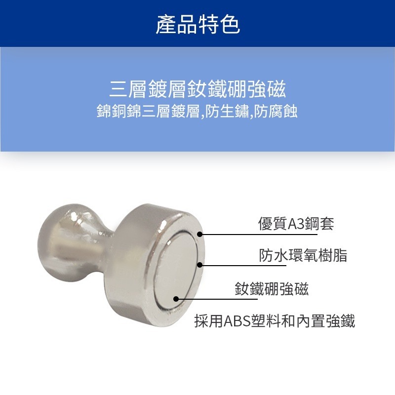 金屬磁圖釘 磁鐵圖釘 圖釘 釹鐵硼圖釘 釹鐵硼圖釘 吸磁石圖釘 磁圖釘 金屬圖釘 文具【WJ0138】-細節圖5