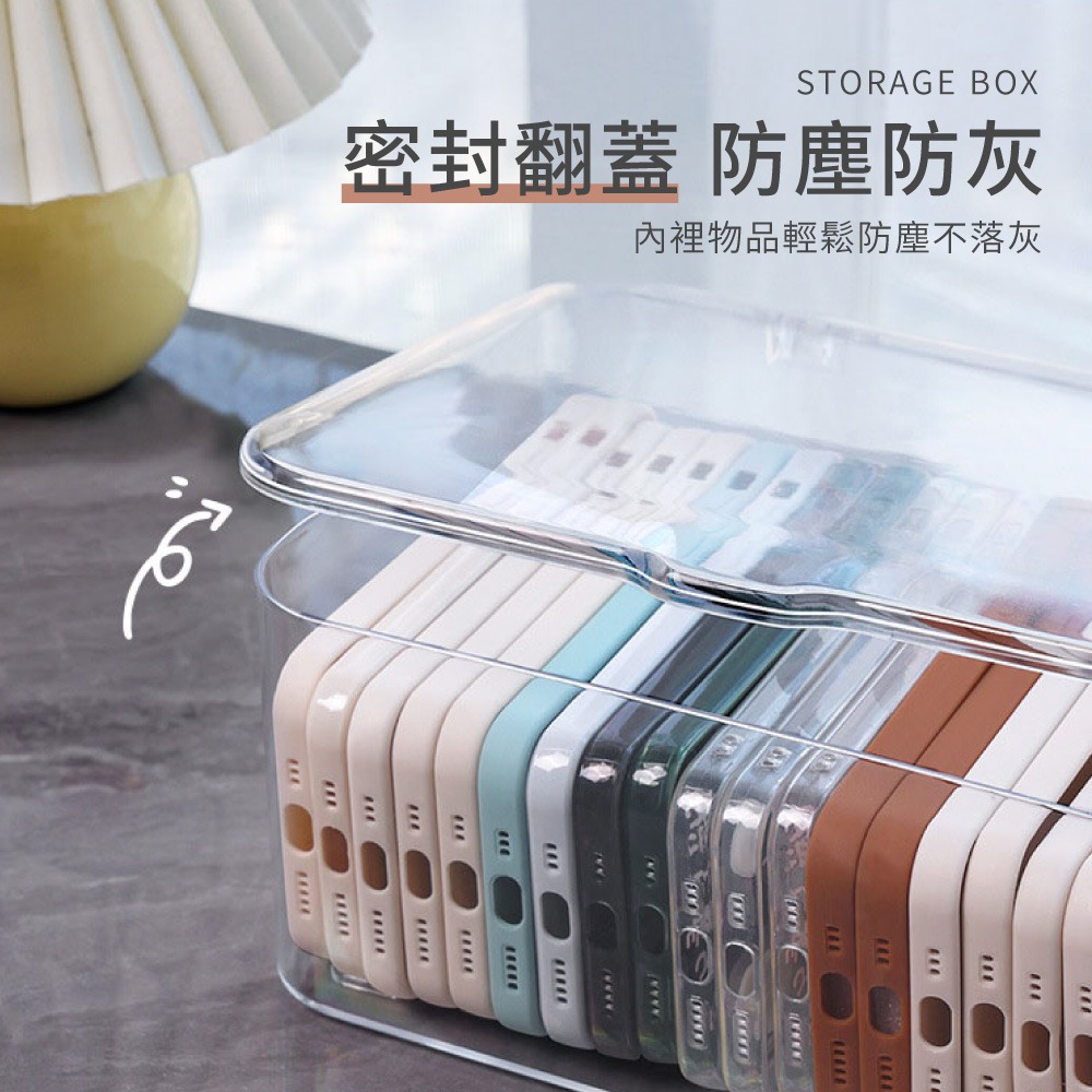 透明收納盒 翻蓋透明收納盒 帶蓋防塵 桌面收納盒 口罩收納盒 收納盒 透明盒 整理盒 防塵收納 儲物盒【SN0874】-細節圖4