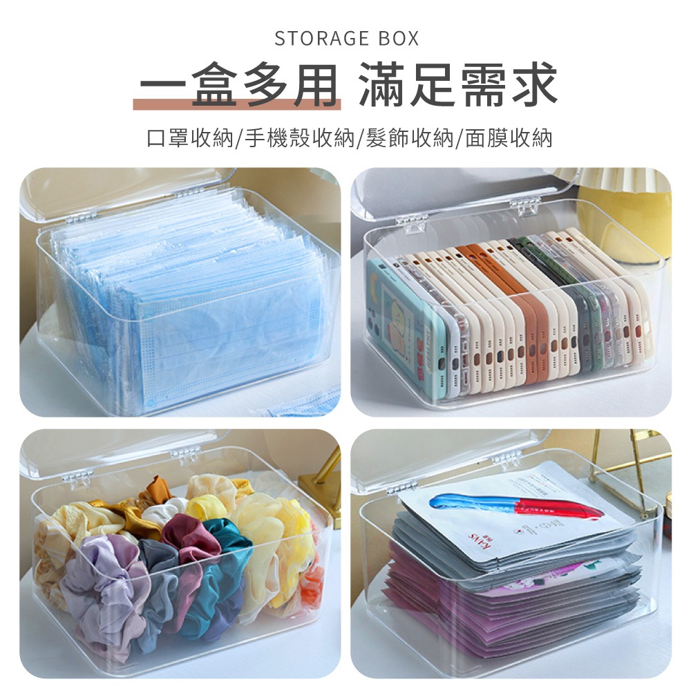 透明收納盒 翻蓋透明收納盒 帶蓋防塵 桌面收納盒 口罩收納盒 收納盒 透明盒 整理盒 防塵收納 儲物盒【SN0874】-細節圖7