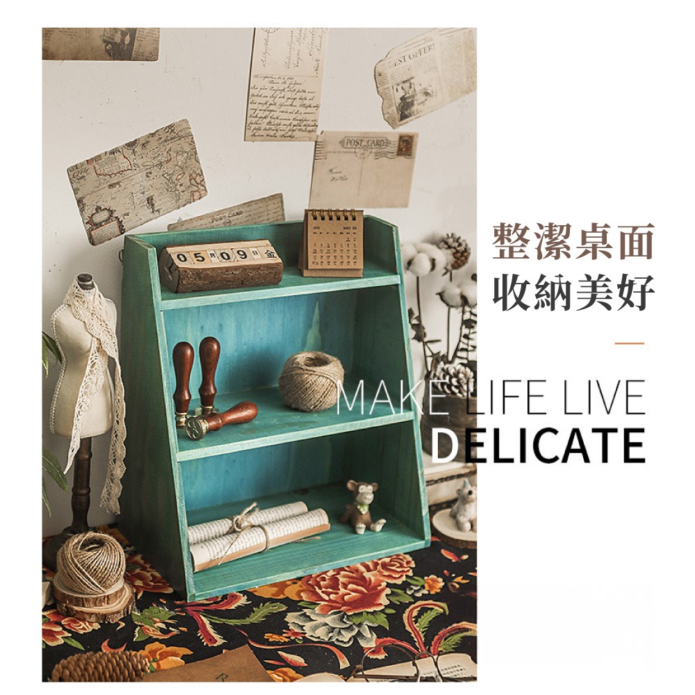木質復古收納架 北歐風 復古造型收納架 三層式桌面收納架 多功能收納架 桌面收納 木架 置物架 拍攝道具【SN0886】-細節圖4
