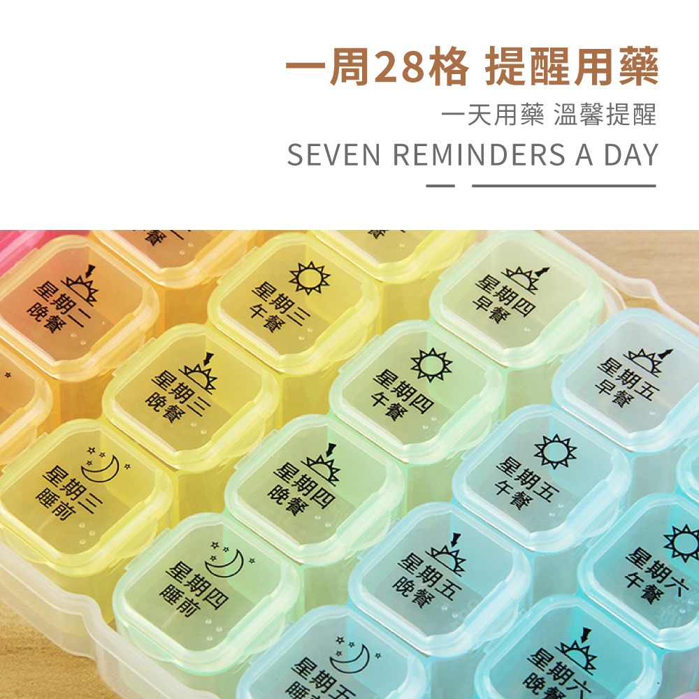 28格藥盒 一周藥盒 可分離藥盒 保健品分裝盒 藥盒 分裝藥盒 隨身藥盒 大容量 外出藥盒 旅行藥盒【JJ0946】-細節圖2