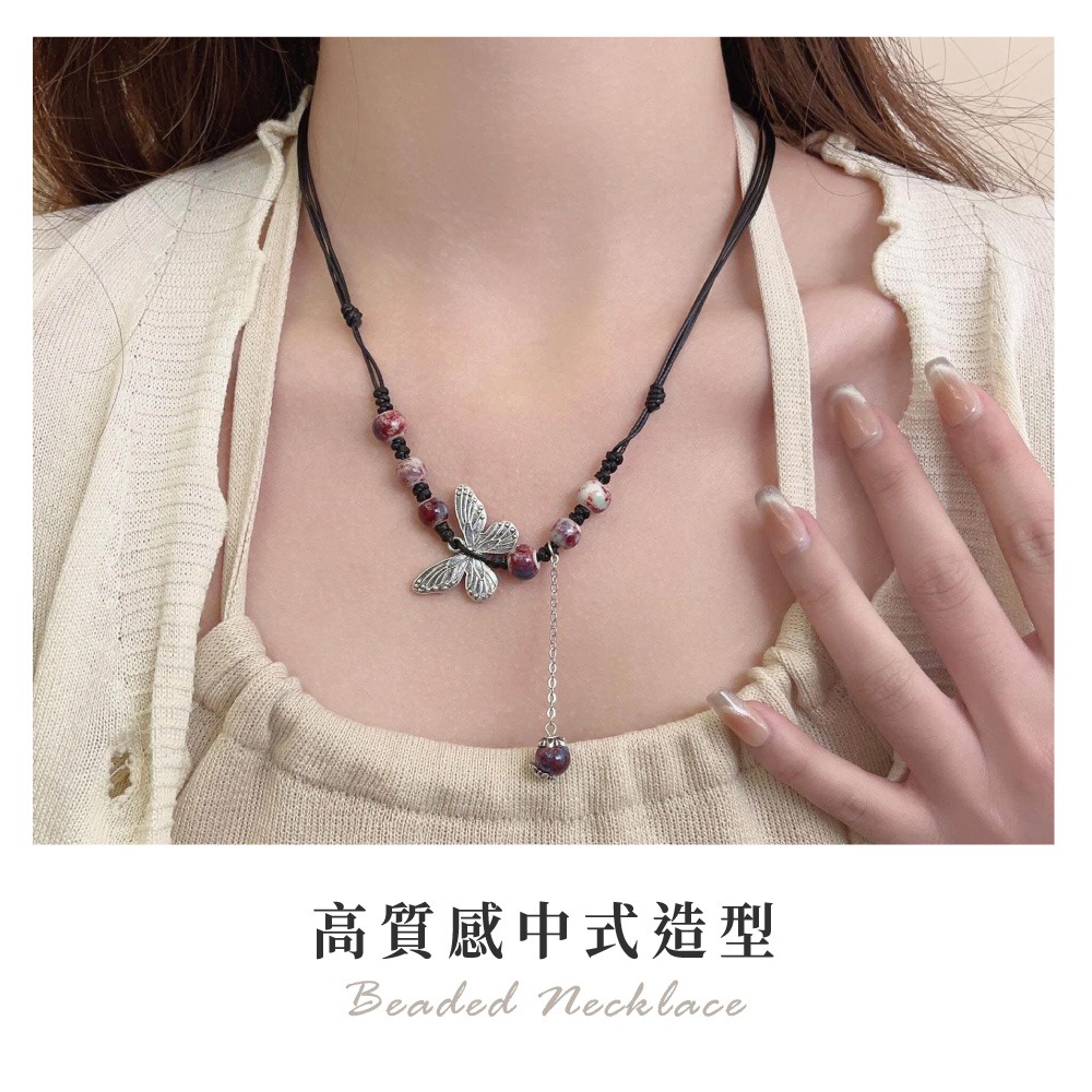 新中式串珠項鍊 項鍊 串珠項鍊 復古串珠項鍊 民族風項鍊 編織項鍊 手鍊 木珠項鍊 復古項鍊 編織手鍊【MF0143】-細節圖2