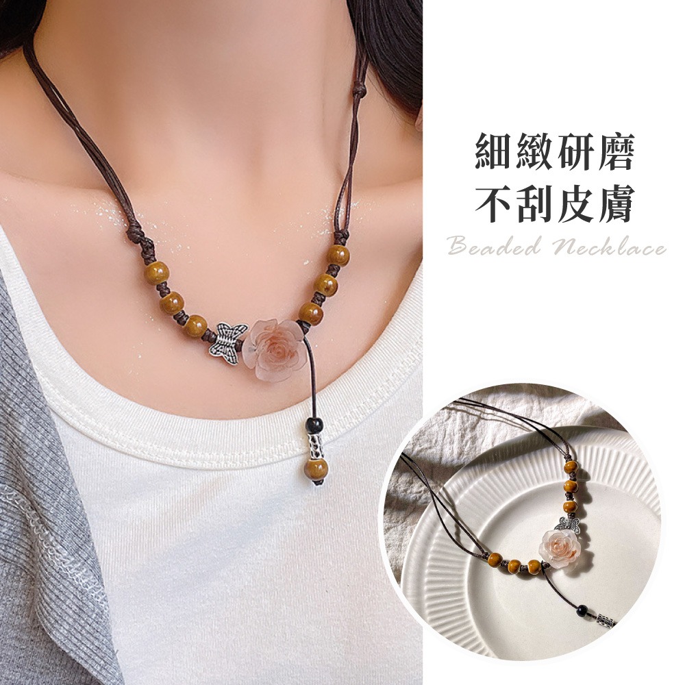 新中式串珠項鍊 項鍊 串珠項鍊 復古串珠項鍊 民族風項鍊 編織項鍊 手鍊 木珠項鍊 復古項鍊 編織手鍊【MF0143】-細節圖5