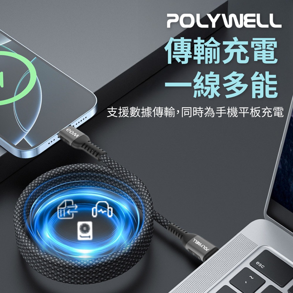 POLYWELL 磁吸PD快充線 Type-C 鋁合金 編織 適用iPhone16 安卓 平板 寶利威爾【DZ0253】-細節圖5