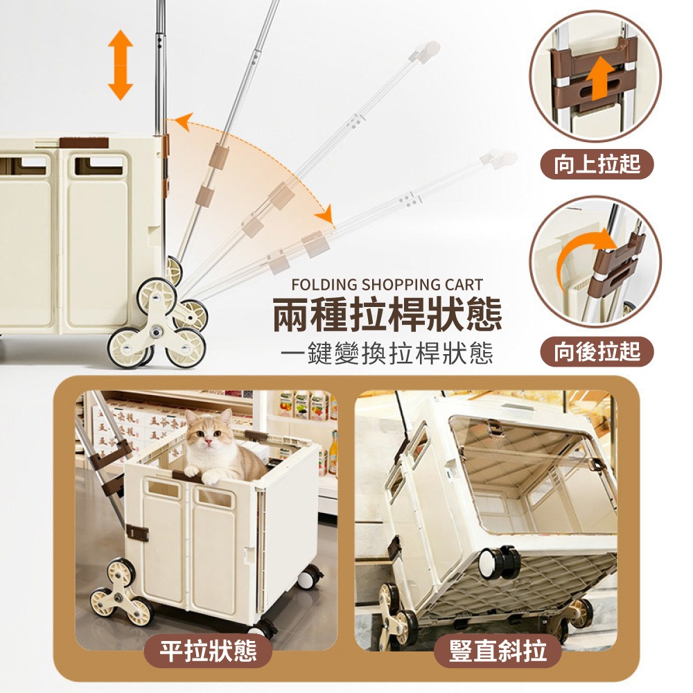 雙開門 萬用 折疊購物車 折疊購物車 爬樓梯購物車 大容量購物車 露營推車 拉桿車 買菜車 寵物推車【HW0109】-細節圖2