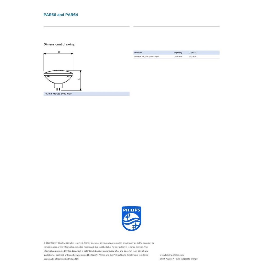 飛利浦PAR 64 220V 1000W 舞台燈泡-細節圖2