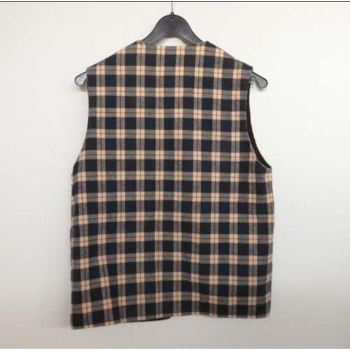 【植日生】古著素色方格2面穿背心-細節圖2