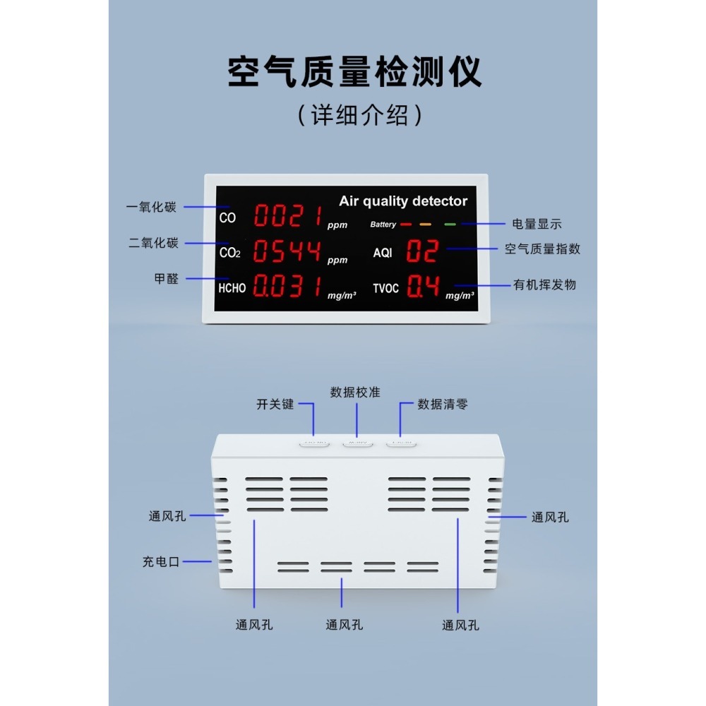 【台灣現貨】空氣檢測儀測量儀 CO CO2 TVOC 甲醛檢測儀 溫度濕度一氧化碳二氧化碳檢測儀空氣品質檢測測量儀-細節圖6