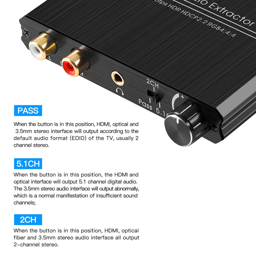 【可調音量】HDMI2.0音頻分離器 HDCP2.2解碼 HDMI to hdmi+光纖+RCA+audio音頻轉換器-細節圖3