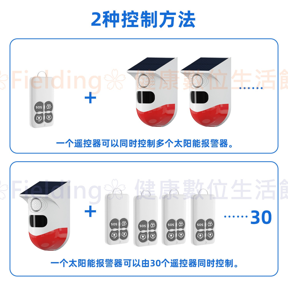 雙向太陽能防盜報警器警報器大音量報警可聯動門磁 紅外線探測器可遙控布撤防 太陽能報警-細節圖2