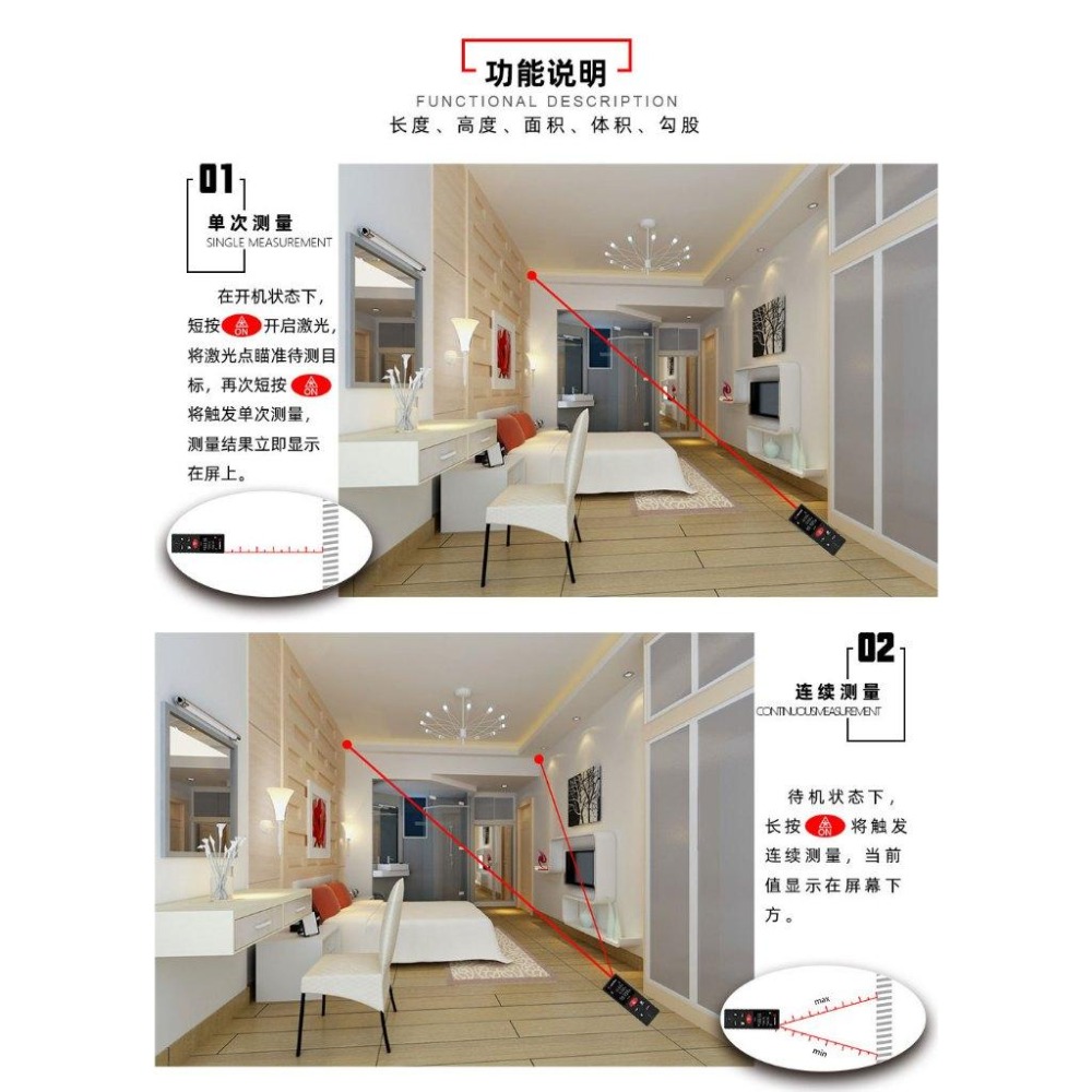 【現貨高清液晶】測距儀口袋型測距儀測量儀紅外線測距儀 雷射測距儀激光測距儀電子測距儀長度高度面積體積測量-細節圖3