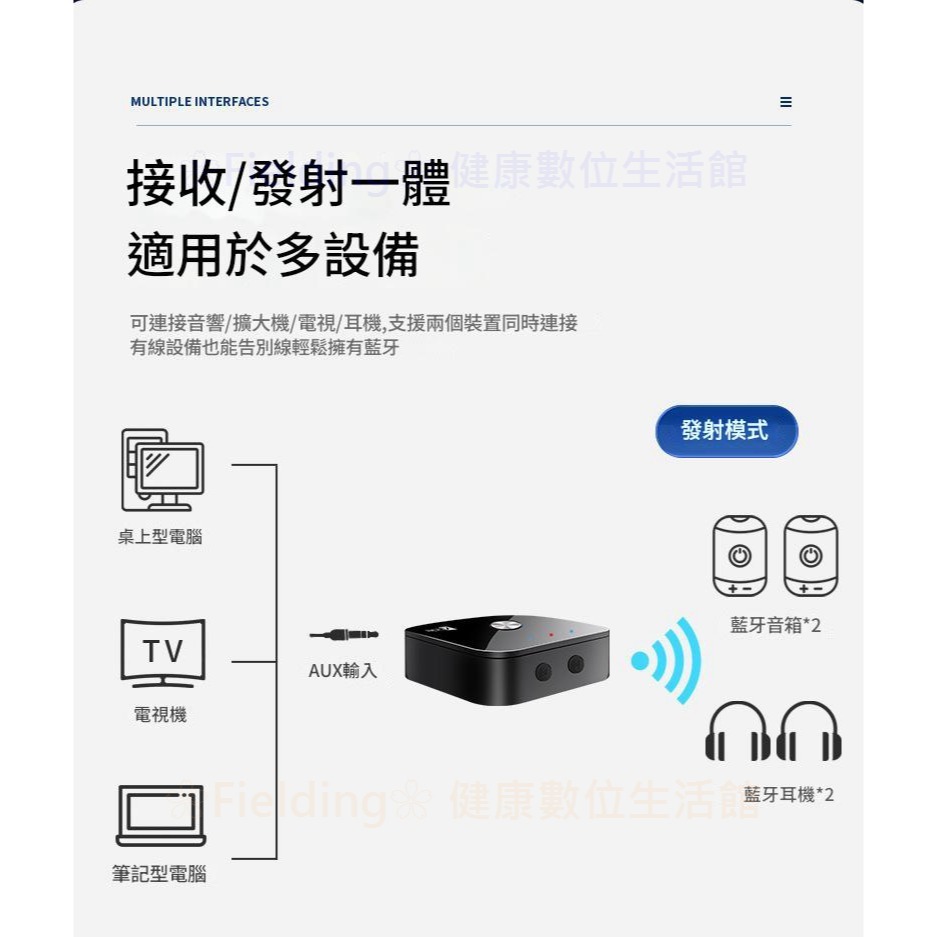 【專業級】高通APTX高級音頻接收器支持1拖2 傳統喇叭升級藍芽 藍芽接受器RCA及AUX音源接收器藍芽適配器藍牙適配器-細節圖8