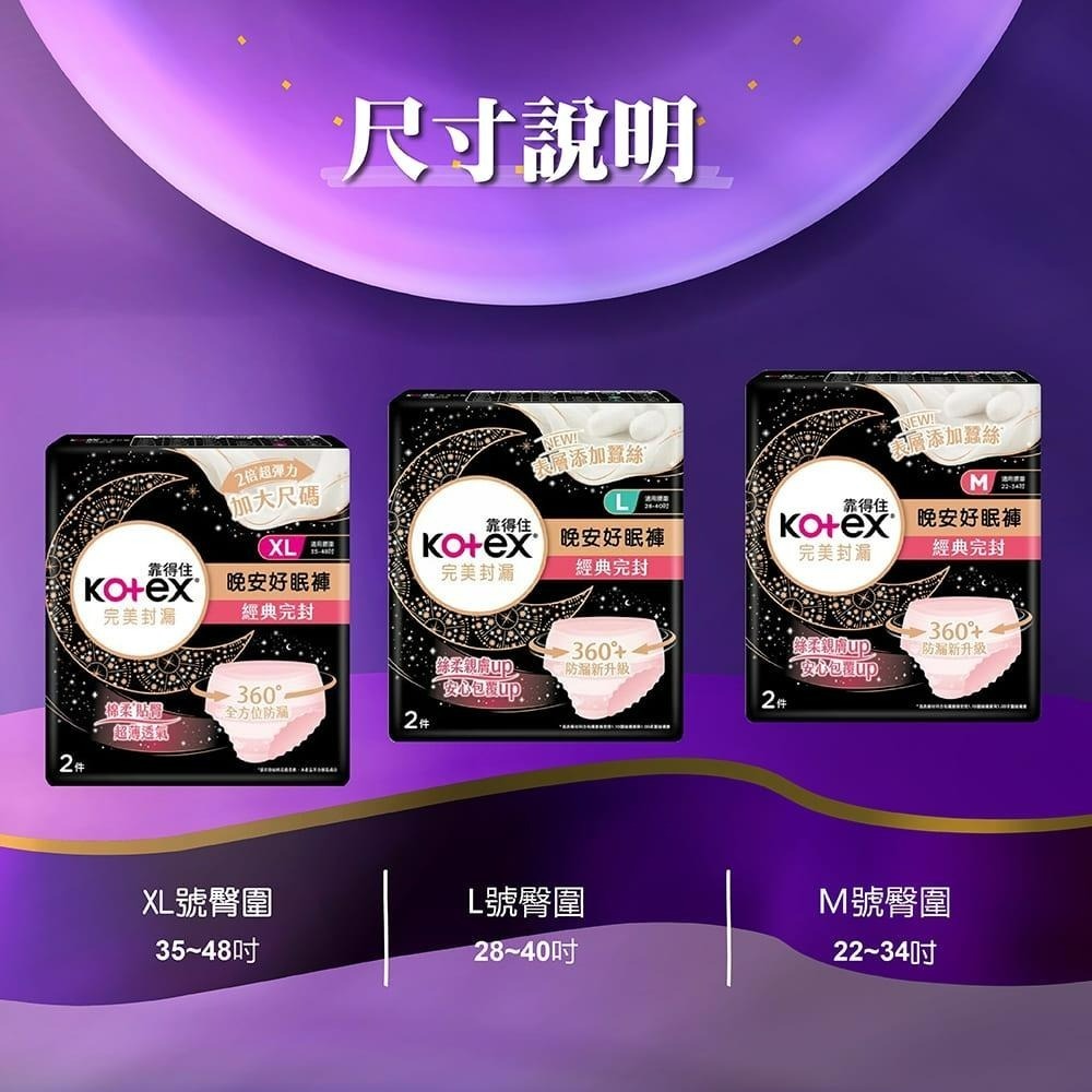 現貨快出 靠得住Kotex 箱購 晚安好眠褲 M-XL號 2入 衛生棉 衛生棉褲 褲型衛生棉 安睡褲 安心褲 褲型棉-細節圖7