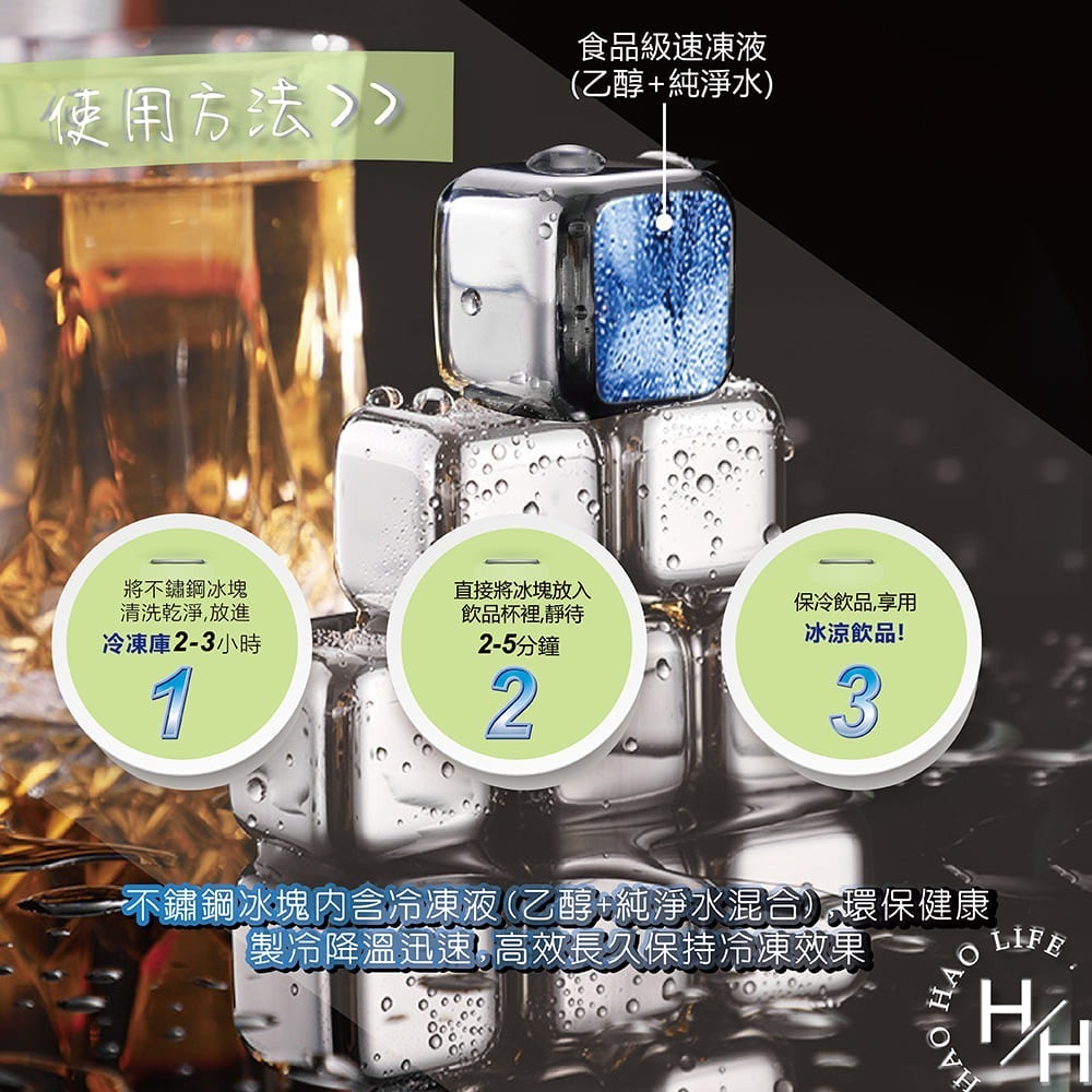 冰鎮神器 食品級304不銹鋼冰塊 6入+矽膠夾/組 威士忌冰塊 冰球 環保冰塊-細節圖7