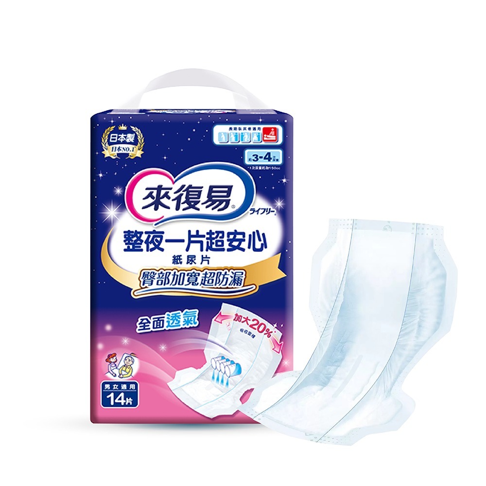 來復易 整夜一片超安心臀部加寬易換式紙尿片 14片/包 舒適乾爽 超防漏 男女通用 99.9%抑菌 呵護肌膚-規格圖7