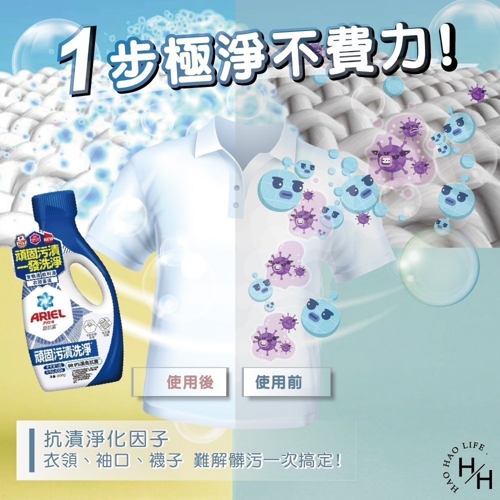 ‼️超值特惠中‼️2瓶組-ARIEL 超濃縮抗菌洗衣精 800g 鑽石頭為中國 衣槽 除臭 去漬 抗菌 洗衣球-細節圖7