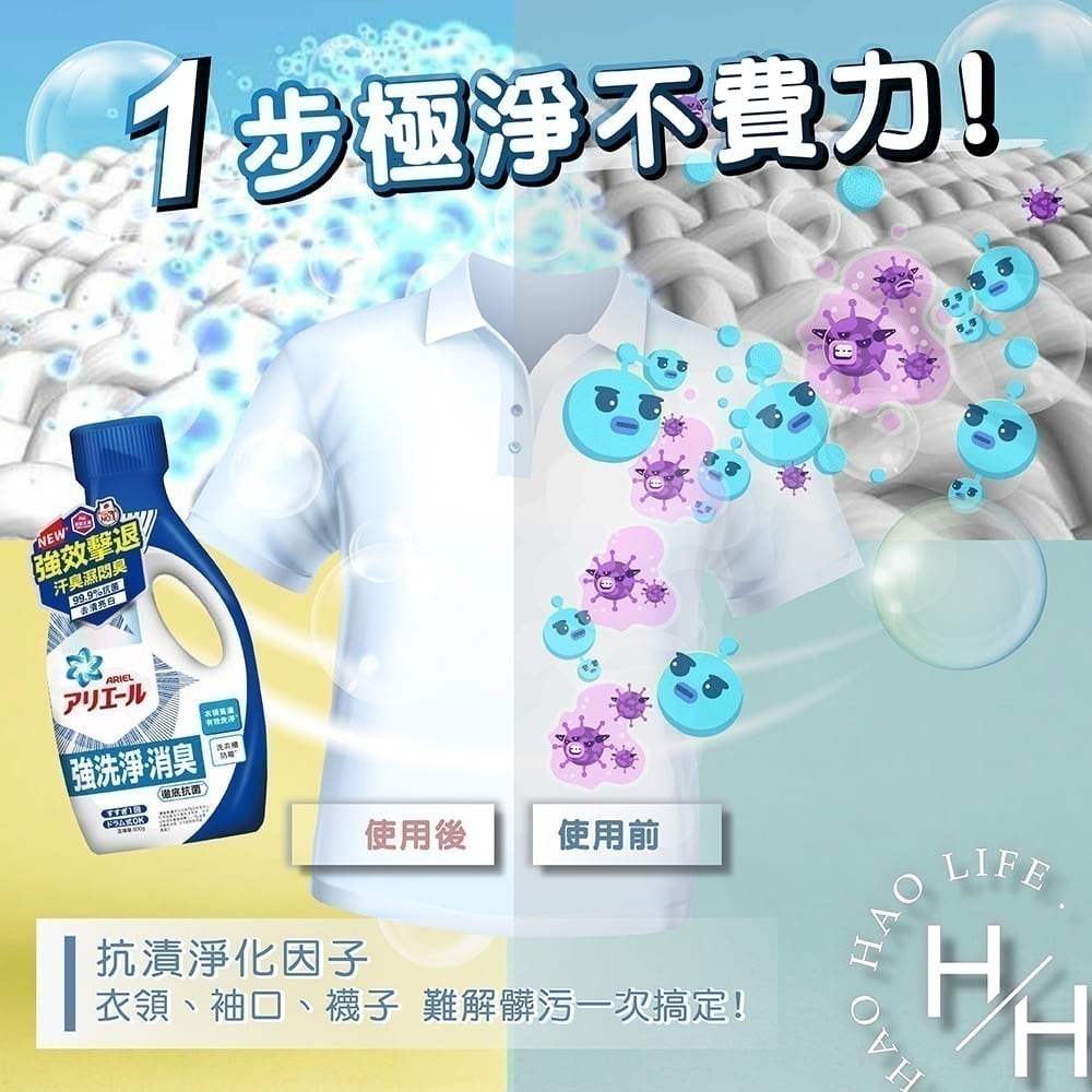 3瓶組 ARIEL 超濃縮抗菌洗衣精 800g 洗衣精 室內晾衣服 洗衣槽 除臭 去漬 抗菌 洗衣球 P&G-細節圖5