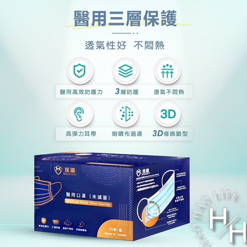 現貨發票 浤溢 成人平面口罩 50入/盒 MIT 台灣製造 醫用口罩 雙鋼印 透氣 3D貼合 三層口罩 口罩-細節圖5