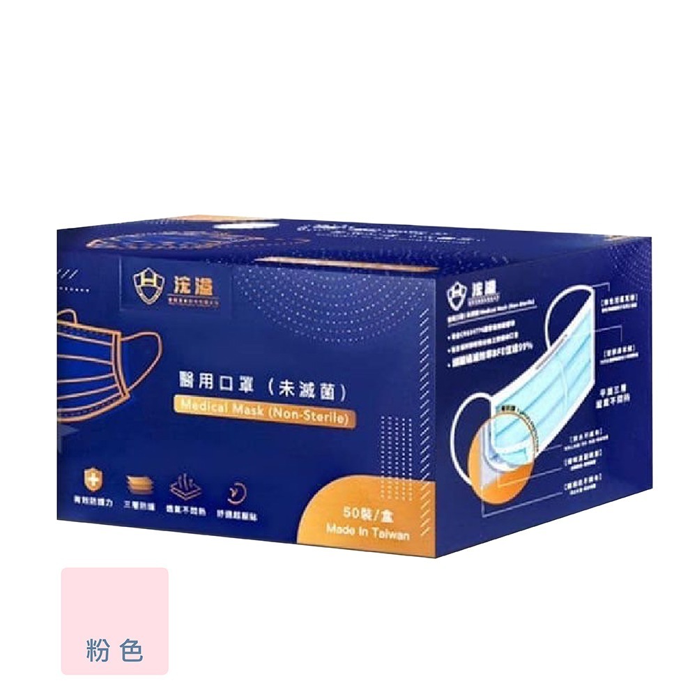現貨發票 浤溢 成人平面口罩 50入/盒 MIT 台灣製造 醫用口罩 雙鋼印 透氣 3D貼合 三層口罩 口罩-規格圖1