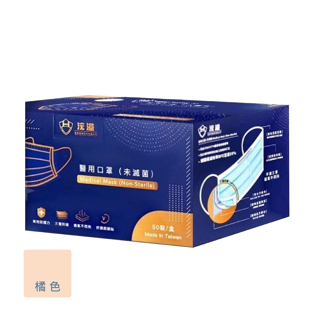 現貨發票 浤溢 成人平面口罩 50入/盒 MIT 台灣製造 醫用口罩 雙鋼印 透氣 3D貼合 三層口罩 口罩-規格圖2