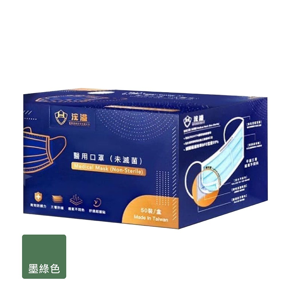 現貨發票 浤溢 成人平面口罩 50入/盒 MIT 台灣製造 醫用口罩 雙鋼印 透氣 3D貼合 三層口罩 口罩-規格圖7