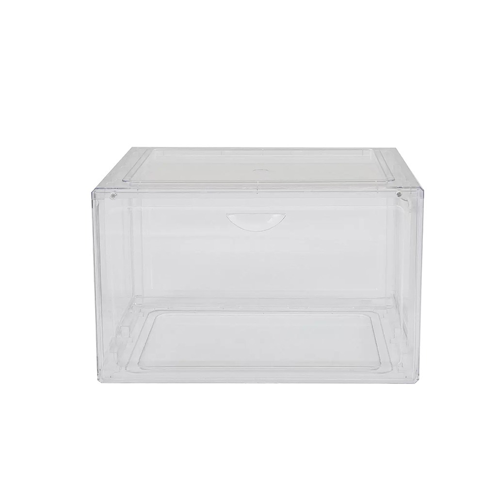 台灣現貨 可堆疊透明收納盒 4入/箱 室內 收納 硬板加厚透明鞋盒 展示盒 公仔盒 包包收納櫃 置物籃 房間 好市多-規格圖1
