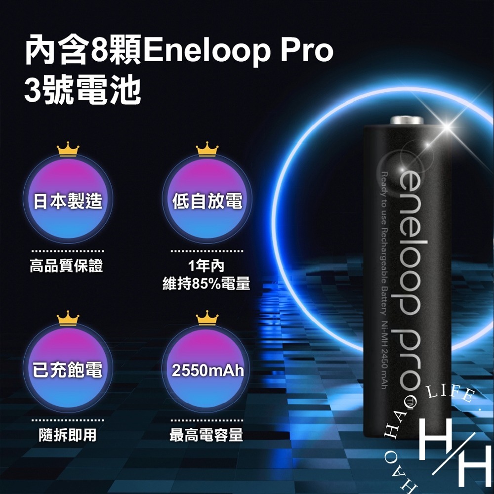 國際牌 Panasonic Eneloop Pro 8槽充電組套裝 充電電池 電池充電器 低自放電 3號電池 好市多-細節圖5