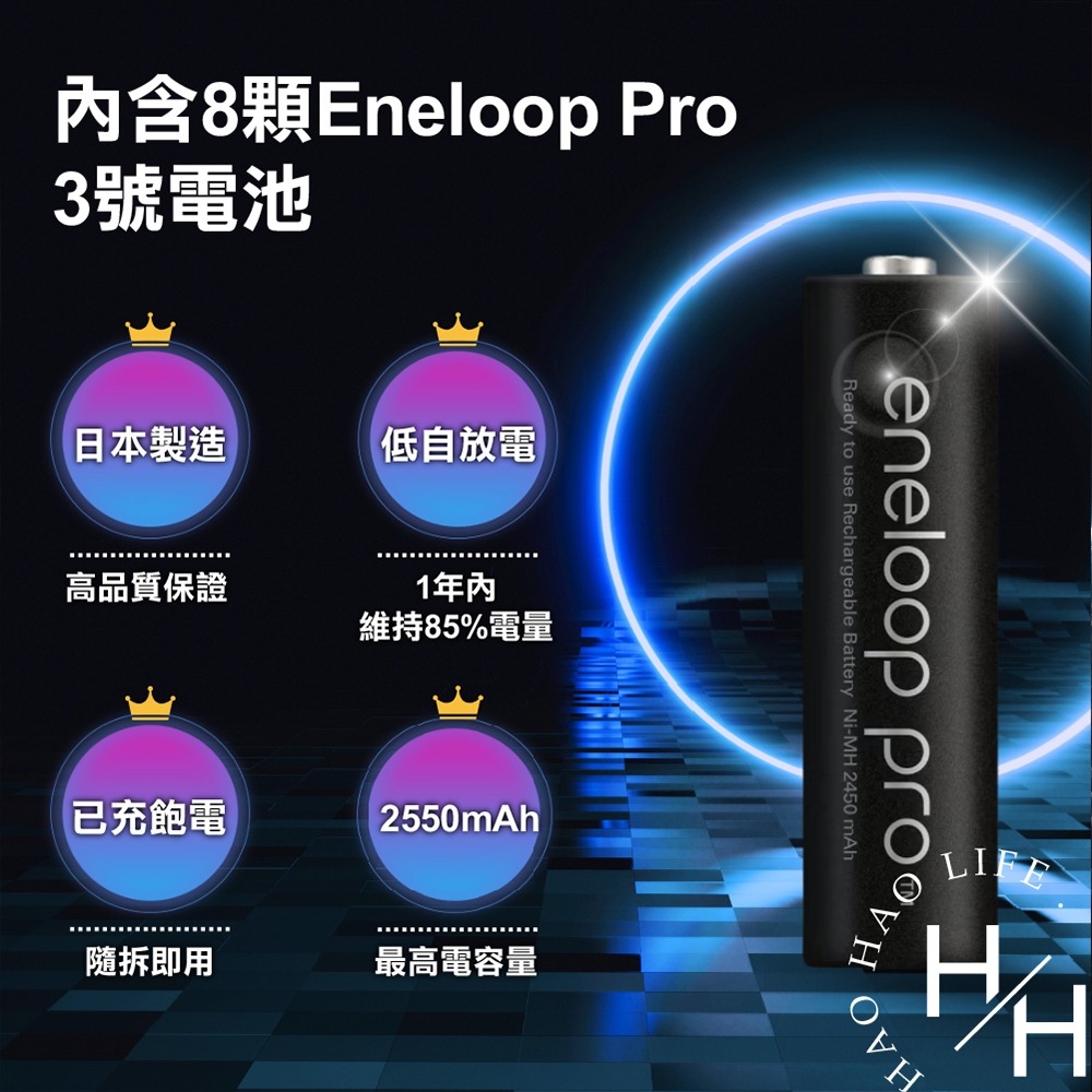 國際牌 Panasonic Eneloop Pro 8槽充電組套裝 充電電池 電池充電器 低自放電 3號電池 好市多-細節圖5