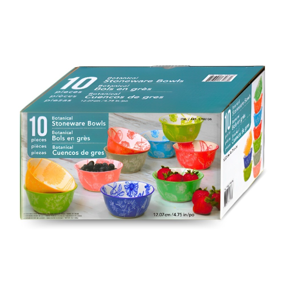 現貨發票 彩繪圓形陶碗組 10入/箱 增加食慾 耐高溫 無毒 彩色 藝術 收藏 餐具 陶瓷 碗盤 可愛碗-規格圖7