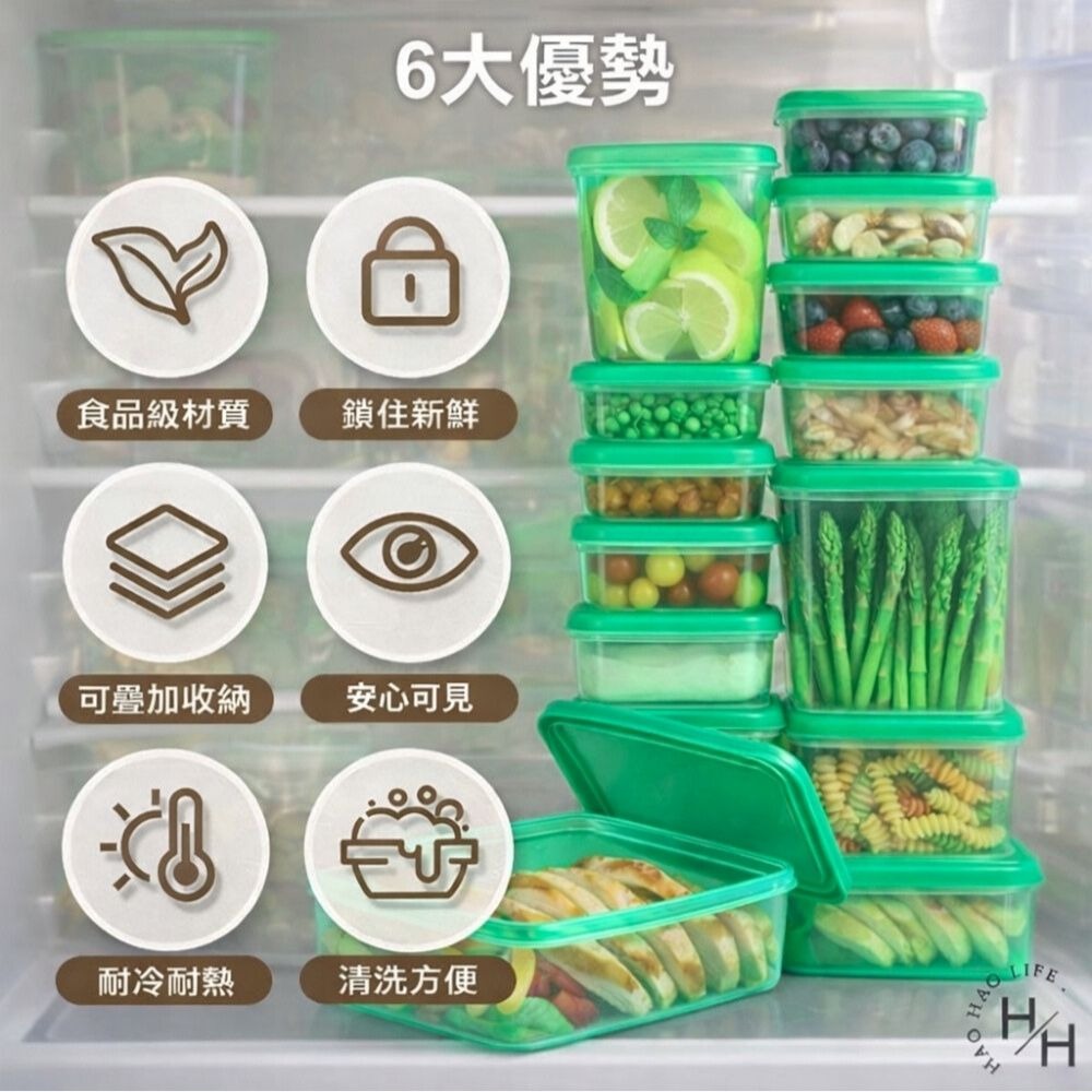 現貨快出 保鮮盒17件組 透明 / 綠色 便當盒 餐具 收納盒 餐盒 保鮮盒-細節圖3