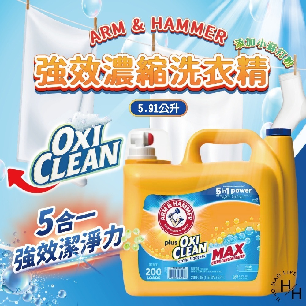 好市多現貨【ARM&HAMMER】強效濃縮洗衣精添加小蘇打粉 5.91公升  超濃縮洗衣精 洗衣精 鐵鎚牌 蘇打粉-細節圖2