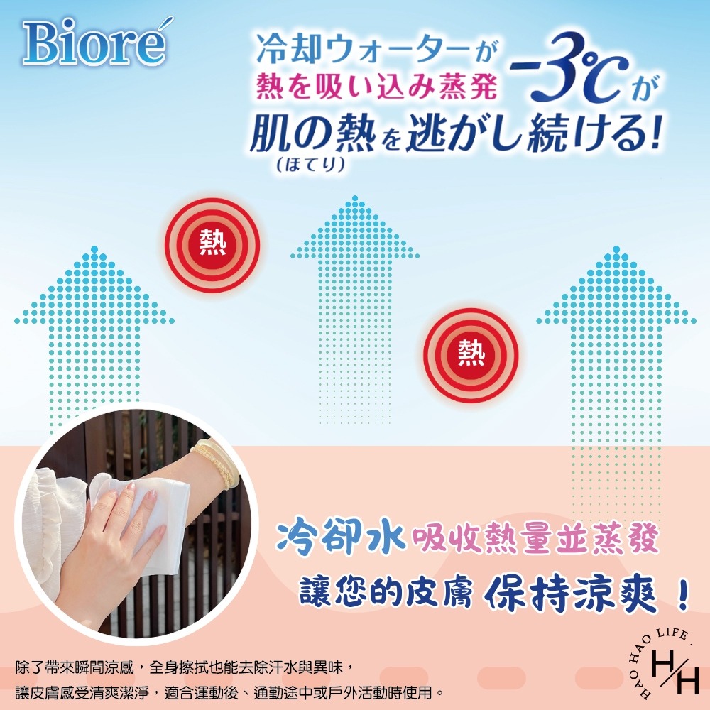 好市多現貨快出【Biore】-3°C涼感濕巾 加大版(單包5片) 涼感濕巾 濕巾 濕紙巾 運動好物 外出必備 超冰涼-細節圖7