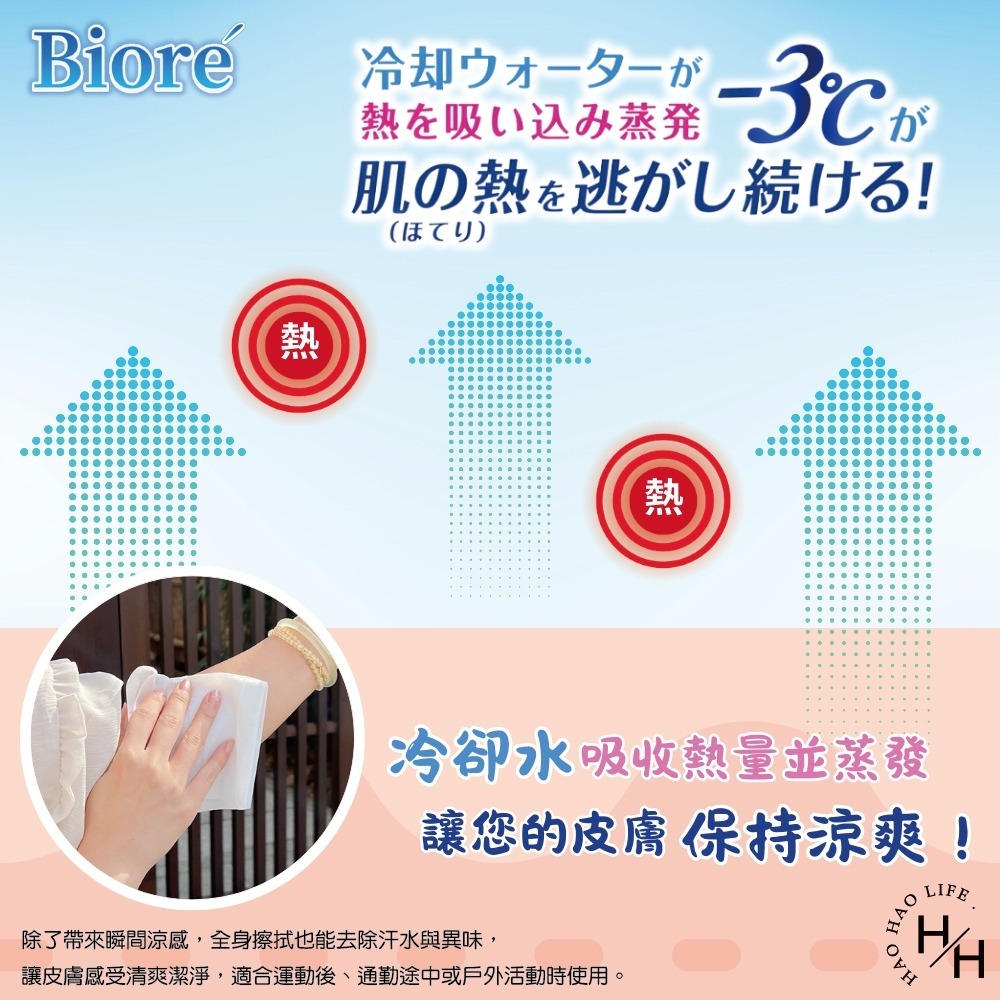 好市多現貨快出【Biore】-3°C涼感濕巾 加大版(單包5片) 涼感濕巾 濕巾 濕紙巾 運動好物 外出必備 超冰涼-細節圖7